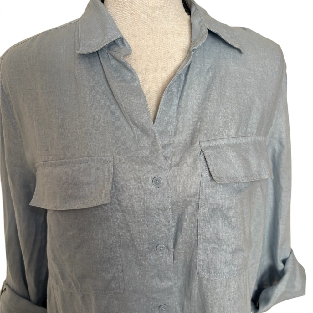 SOLD M Babaton Aritzia Linen Blue Relaxed Utility Button-up Shirt Womens Small - Picture 6 of 11